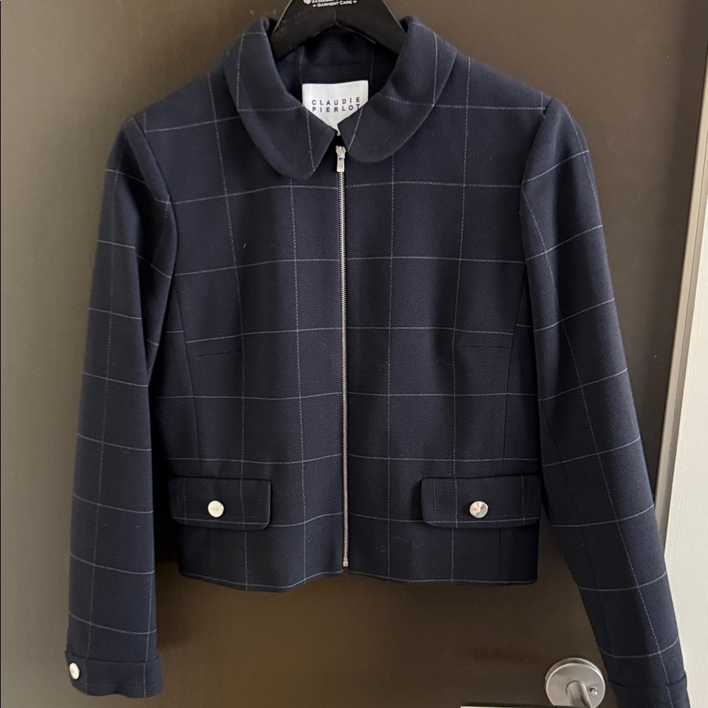Claudie Pierlot Women's Navy Windowpane Blazer